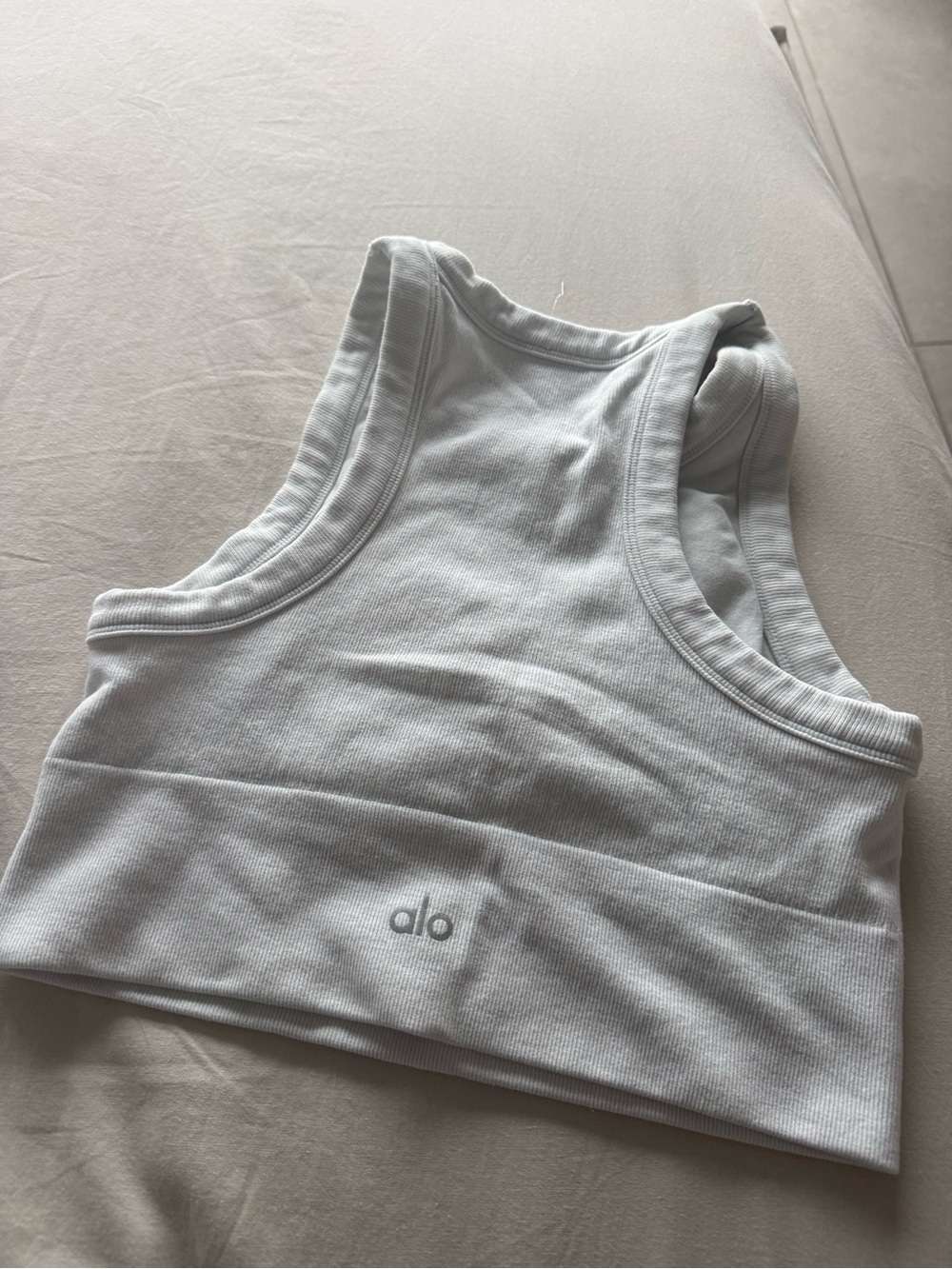 ALO Yoga White Ribbed Racerback Crop Tank